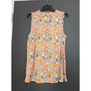 Torrid Sunny Daisy Floral Polka Dot Ruffle Sleeveless Twill Blouse 2 2X 18-20